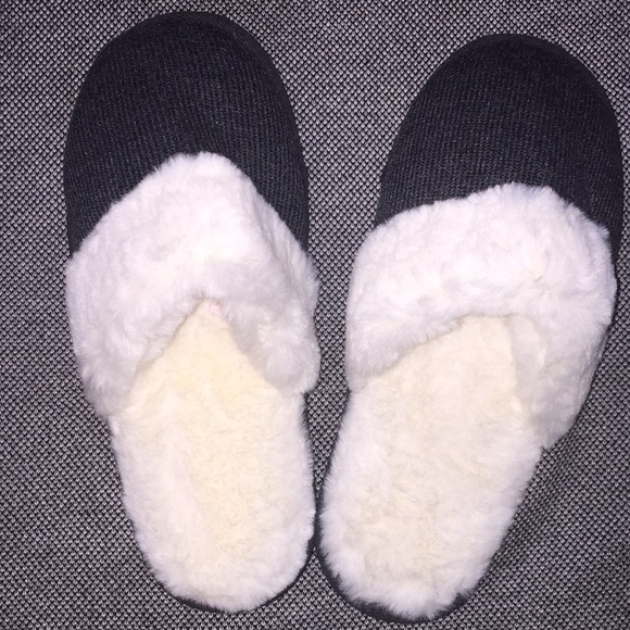 white fuzzy slippers